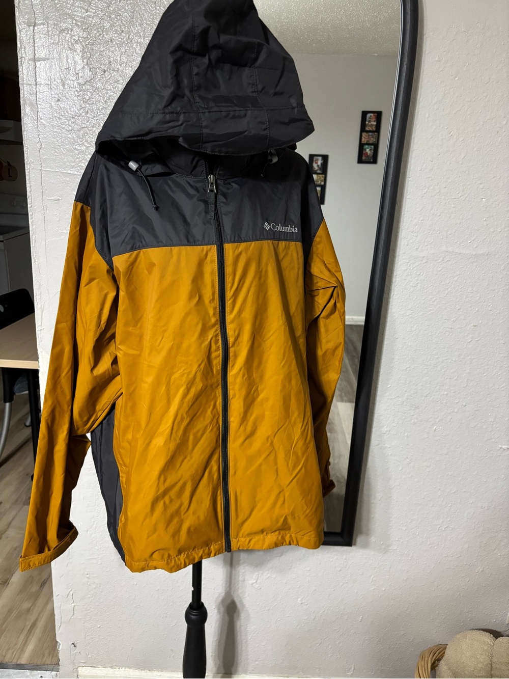 Columbia Men's Hooded Rain Jacket - Black & Mustard Yellow